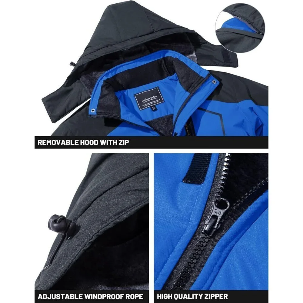 Men's #215 Blue Winter Ski Jacket Water Resistant Fleece Hooded Parka